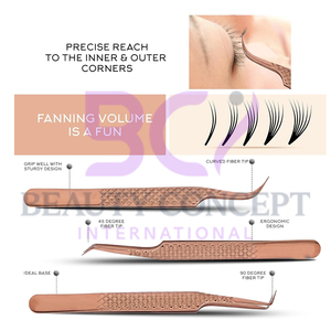 Rose Gold Curved Dolphin Volume Boot & Slight Curved Eyelash Extension Newest Premium Product Grafted Tweezers - Product Image 2