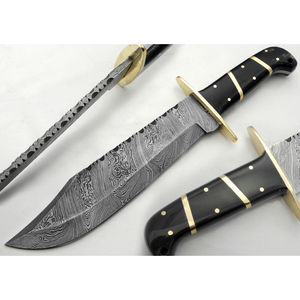 Cuchillos de caza de acero D2 hechos a mano personalizados con mango de cuerno Cuchillo Bowie de alto pulido con Funda de cuero. - Product Image 1