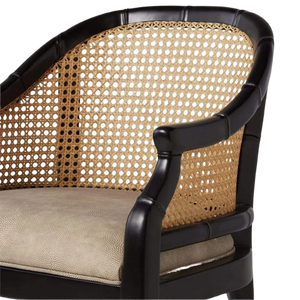 Miurea Modern Rattan Dining <b>Chair</b> with Solid Wood Legs Microfiber Cushion Black Finish - Product Image 5