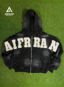 Sweat à capuche en strass AIFRAN pour homme, streetwear de luxe, lourd, surdimensionné, patchwork délavé, polaire, pull personnalisé, vêtements de sport - Product Image 2