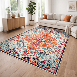 Alfombra Roma Vintage con Estampado Digital de Medallones, Superficie de Algodón Chenille y Base Antideslizante para Sala de Estar o Pasillo - Product Image 6