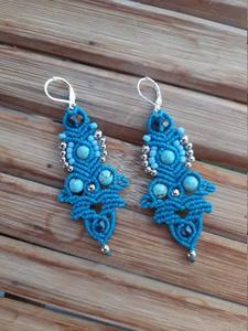 Conjunto de Collar y Pendientes de Macramé Vintage Hechos a Mano con Cuentas de Turquesa, Diseño Om Unisex para Bodas - Product Image 5