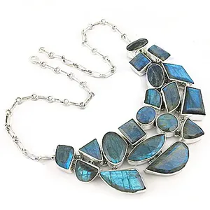 Collier tendance en argent 925 pour femme, avec pendentif en labradorite, motif floral géométrique, chaîne à maillons bohèmes, cadeau idéal, bijoux à porter au quotidien - Product Image 2