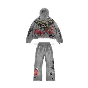 Pantalon de survêtement personnalisé noir délavé à l'acide ensemble de sweat à capuche solide style Boxy surdimensionné vintage délavé style lourd grande taille hiver - Product Image 2