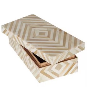 Caja de almacenamiento decorativa de resina antigua hecha a mano india, diseño geométrico gris, incrustaciones de hueso, uso artesanal, regalos, arte de fabricante exportado - Product Image 4