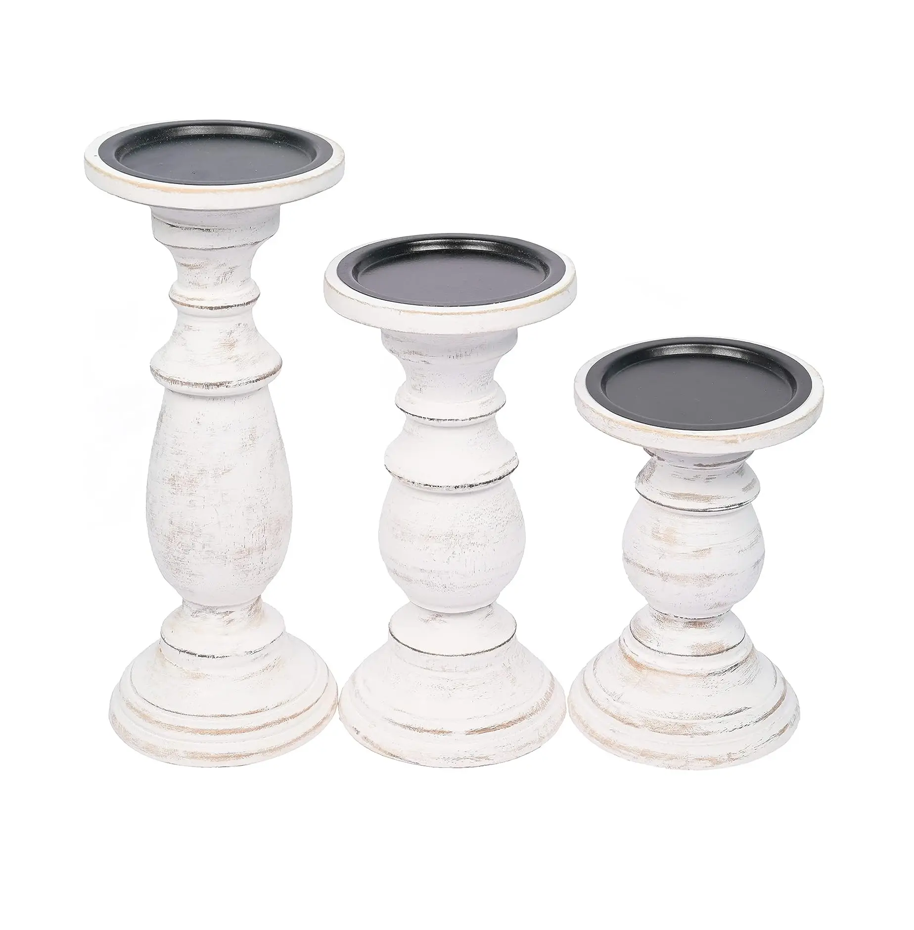 Set of 3 Wood Candle Holders Hand Carved Decorative Candle Holder for Living Room or Table Centerpiece