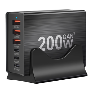 Nuevo cargador de escritorio GaN de 200W, estación de carga rápida de 6 puertos con SCP y PD 3,0 100W <span class=keywords><strong>USB</strong></span> <span class=keywords><strong>C</strong></span> para <span class=keywords><strong>MacBook</strong></span> <span class=keywords><strong>Pro</strong></span> y iPhone 15/14/13 - Product Image 1