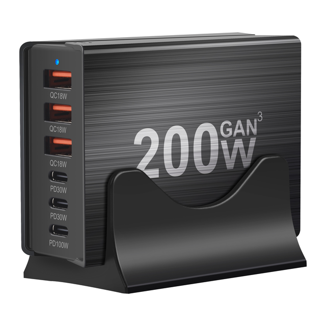 New 200W GaN Desktop Charger 6-Port Fast Charging Station with SCP & PD 3.0 100W USB C for MacBook Pro & for iPhone 15/14/13