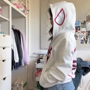 Sweat-shirt à capuche pour femme en coton 100% tissé avec fermeture éclair intégrale, style gothique punk, ample, streetwear, hip-hop - Product Image 2