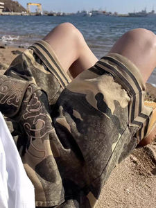 Haute qualité hommes femmes américain Vintage Camouflage Cargo Shorts lâche décontracté basket-ball sport pantalon solide marque de mode - Product Image 6