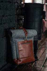 Custom fasion Style Genuine <b>Leather</b> Roll Top <b>Laptop</b> Rucksack Winter Backpack in Grey Perfect Gift for Boyfriend - Product Image 5