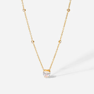 Collar con Colgante de Diamante Blanco en Forma de Corazón, Moderno, Chapado en Oro de 18K y Plata de Ley 925, Unisex - Product Image 2