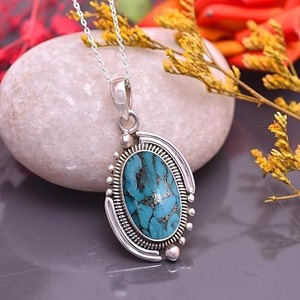 Vente en gros Pendentif Collier en argent sterling 925 avec pierre précieuse turquoise Pendentif en argent 925 avec timbre Bijoux - Product Image 2