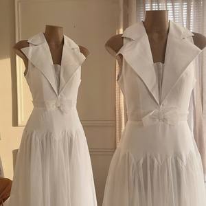 OEM Premium White Mesh Maxi Dress V Neck Sleeveless Tight Waist Formal Women Dress - Product Image 2