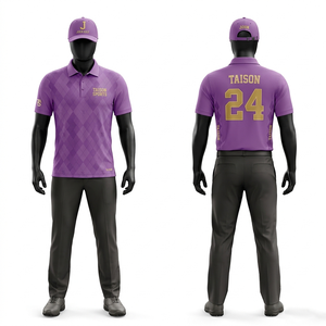 Maillot de golf pour homme violet 180 GSM en piqué de polyester respirant, broderie personnalisée, logo par sublimation, design à rayures, style premium - Product Image 4