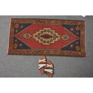 Alfombra Kilim clásica de gran tamaño, 1,8x3,4 pies, rojo y negro, respaldo de látex de lana rectangular para pasillo, Alfombra de área turca, Alfombra de habitación de 10mm - Product Image 5