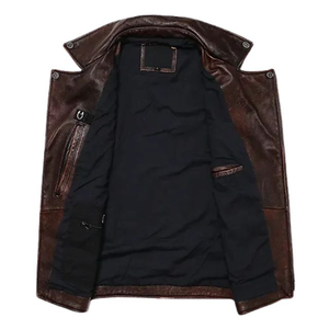 Gilet de moto en cuir véritable respirant pour homme, fermeture éclair diagonale, design à revers, sans manches, en cuir de vache, gilet d'hiver, service OEM - Product Image 2