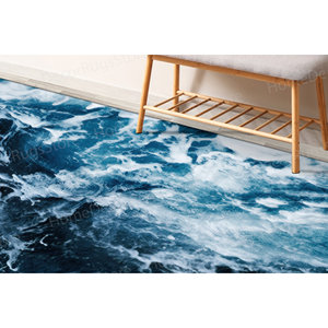 Alfombra con Estampado de Océano Estético - Estilo Rústico, Ola Azul del Océano, Paisaje Marino, con Pelo Suave - Product Image 2