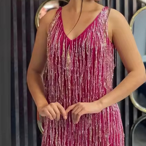 Robe à franges, robe à pampilles perlées, robe à paillettes, robe de soirée - Product Image 1