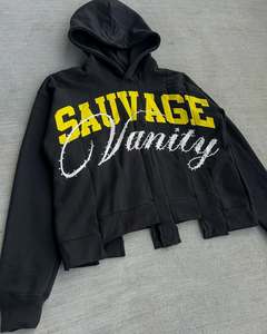 เสื้อฮู้ดตัวครอปแบบมีซิปสำหรับผู้ชายผ้าปะติดแบบ500พลอยเทียมแบบติดด้วยกรดสำหรับผู้ชายออกแบบได้ตามต้องการ - Product Image 3