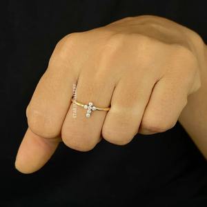 925 Sterling <b>Silver</b> Round Brilliant Cut Zircon Dainty <b>Cross</b> <b>Ring</b> with Prong Setting Luxury Christian Design for Women - Product Image 4