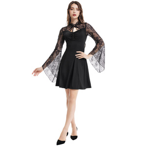 Abito da donna in pizzo rinascimentale Patchwork manica lunga sopra al ginocchio gotico abito da <span class=keywords><strong>Skater</strong></span> da Cocktail Party