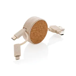 Cavo USB Retrattile 6 in 1 in Sughero, Gadget Promozionale Sostenibile - Product Image 1