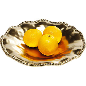 หรูหราที่มีคุณภาพสูงตกแต่งโลหะเงินเงาจบโค้งมนอาหารถาดที่มีการออกแบบลูกปัดคริสตัล - Product Image 3