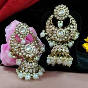 Pendientes Kundan Con Jhumkas Colgantes Mezcla Perfecta De Artesanía Tradicional Y Diseño Elegante Ideal Para Todas Las Ocasiones - Product Image 1
