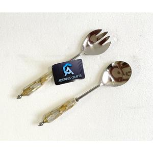 Serveur à salade en acier inoxydable de haute qualité, manche en nacre, cuillère à salade premium, fourchette, couverts en coquillage, ustensiles de cuisine - Product Image 1