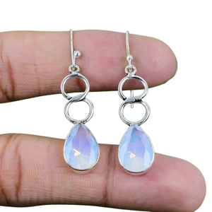 925 plata esterlina sólida hecha a mano Spinner piedra lunar piedras preciosas pendientes colgantes 925 Plata estampada niñas y mujeres pendientes joyería - Product Image 1