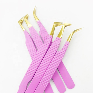 ชุดแหนบต่อขนตาสแตนเลสแบบเคลือบผงสีชมพูที่หนีบจับเพชรสีทองชุดปากคีบสำหรับต่อขนตาที่ผ่านการทดสอบด้วยมือ - Product Image 3