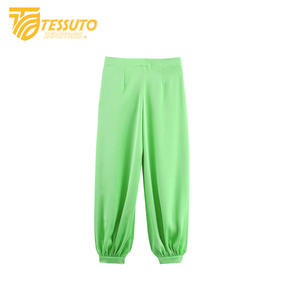Novedad de verano para mujer, Material de seda, estilo informal, cintura alta, ajustado, suelto, pierna recta, cierre con cordón, Pantalones - Product Image 1