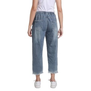 Pantalones acampanados de verano 2025 para mujer, pantalones vaqueros holgados con cintura elástica y patrón sólido, ropa de calle, pantalones informales con cordón, transpirables - Product Image 2