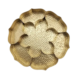 Best Material Round Aluminum <b>Serving</b> <b>Tray</b> With Antique <b>Gold</b> Leaf Design Luxury Decorative Centerpiece For Home And Dining Decor - Product Image 5