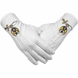 ถุงมือผ้าฝ้ายปักลายครอสพันธุ์พันธุ์แห่งศักดิ์สิทธิ์แห่งยุคศักดิ์สิทธิ์ 33 ของสมาคมฟรีเมสัน สีขาว พร้อมระบบสัมผัสแบบกันความร้อน - Product Image 1