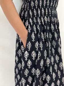 Casual Verano Maxi Vestido Manga Corta Bolsillo Bloque Impreso Floral Indio Algodón Túnicas Bordado Floral Patrón Estilo Indio - Product Image 4