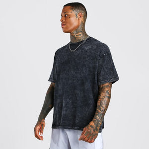Camiseta de gran tamaño Vintage para hombre con efecto de lavado ácido de algodón, ropa de calle holgada, camiseta teñida, lavada, fabricante personalizado OEM - Product Image 6