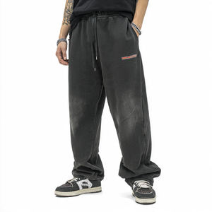 Men's <b>Cargo</b> large front Vintage New Sun Fade Baggy <b>Wide</b> <b>Leg</b> Track Sweatpants with Rhinestone Embroidery Logo Label Flare - Product Image 6