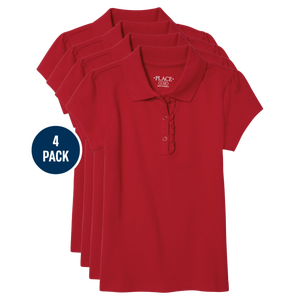 เครื่องแบบนักเรียนโปโลยืดได้สำหรับเด็กผู้หญิงสีแดงแพ็ก4ชิ้นเครื่องแบบมีระบาย - Product Image 3