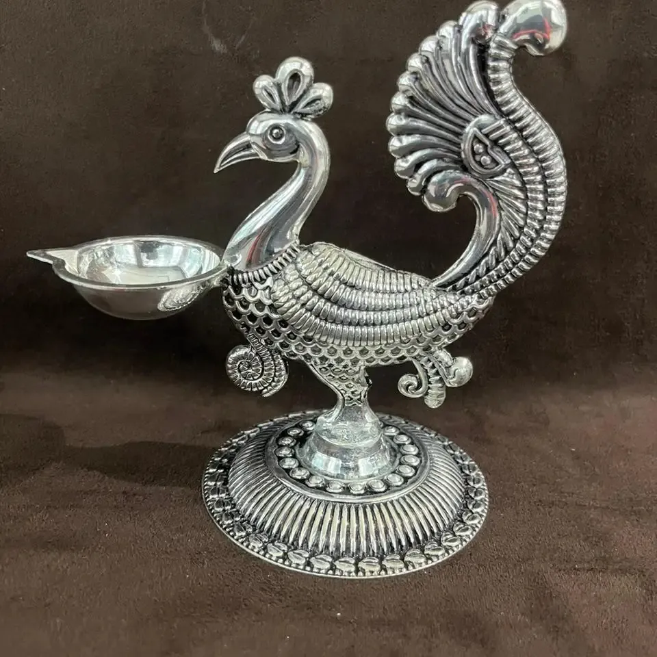 Pure Silver Factory Price Indian Hindu Bird Pavão Estátua Para Casa escritório decoração Escultura Estátua artesanal