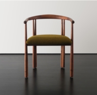 Chaise d'appoint moderne minimaliste en teck courbé, revêtement en velours vert olive, écologique, imperméable et durable pour appartement