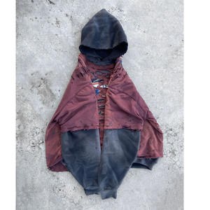 Double Layered Distressed Ripped Sun Faded <b>Hoodie</b> 100% Cotton Heavyweight Acid Wash Vintage French Terry <b>Hoodie</b> - Product Image 3