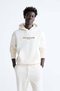 Trendy Wholesale Printed 100% Cotton Oversized Thick 400gsm <b>Hoodie</b> <b>White</b> Heavyweight Cotton New 2024 Men's Loose Fit Hoodies - Product Image 2