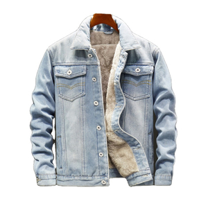 Venta al por mayor de invierno al aire libre Casual hombres sin cuello chaqueta de mezclilla ecológica reversible de talla grande a prueba de viento - Product Image 5