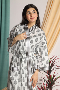 Style bohème indien imprimé fleuri coton Long Kimono femmes confortable Boho peignoir maillots de bain couverture Ups Robe Robe coton - Product Image 2