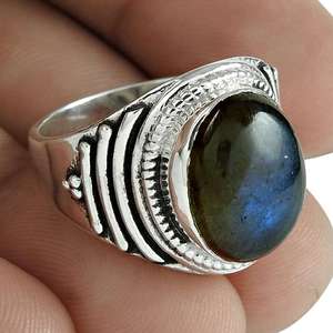 Bague tendance en argent sterling 925 avec pierre de labradorite, faite à la main, style bohème, unisexe, pour femmes, à prix raisonnable - Product Image 1