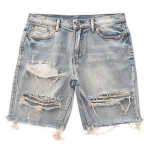 Ropa de calle de verano Vintage para hombre, pantalones vaqueros holgados de algodón lavado oscuro desgastados, estilo callejero Vintage de punto - Product Image 5