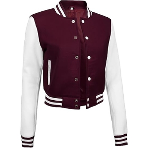 <b>Men</b> Classic mahroon and <b>White</b> Varsity <b>Jacket</b> Authentic Athletic Letterman Bomber with Striped Trim - Product Image 6