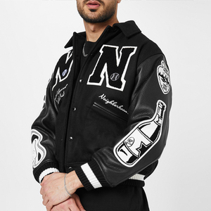 Fabricant OEM Patchs Chenille Personnalisés Broderie Polaire Homme Manches Cuir College Letterman Varsity Veste - Product Image 4